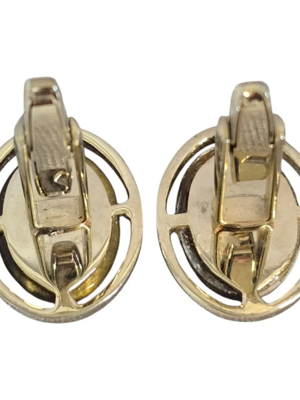 Vintage Foster Gold Tone Oval Cufflinks Tigers Eye Stone w/ Wrap Around Straps